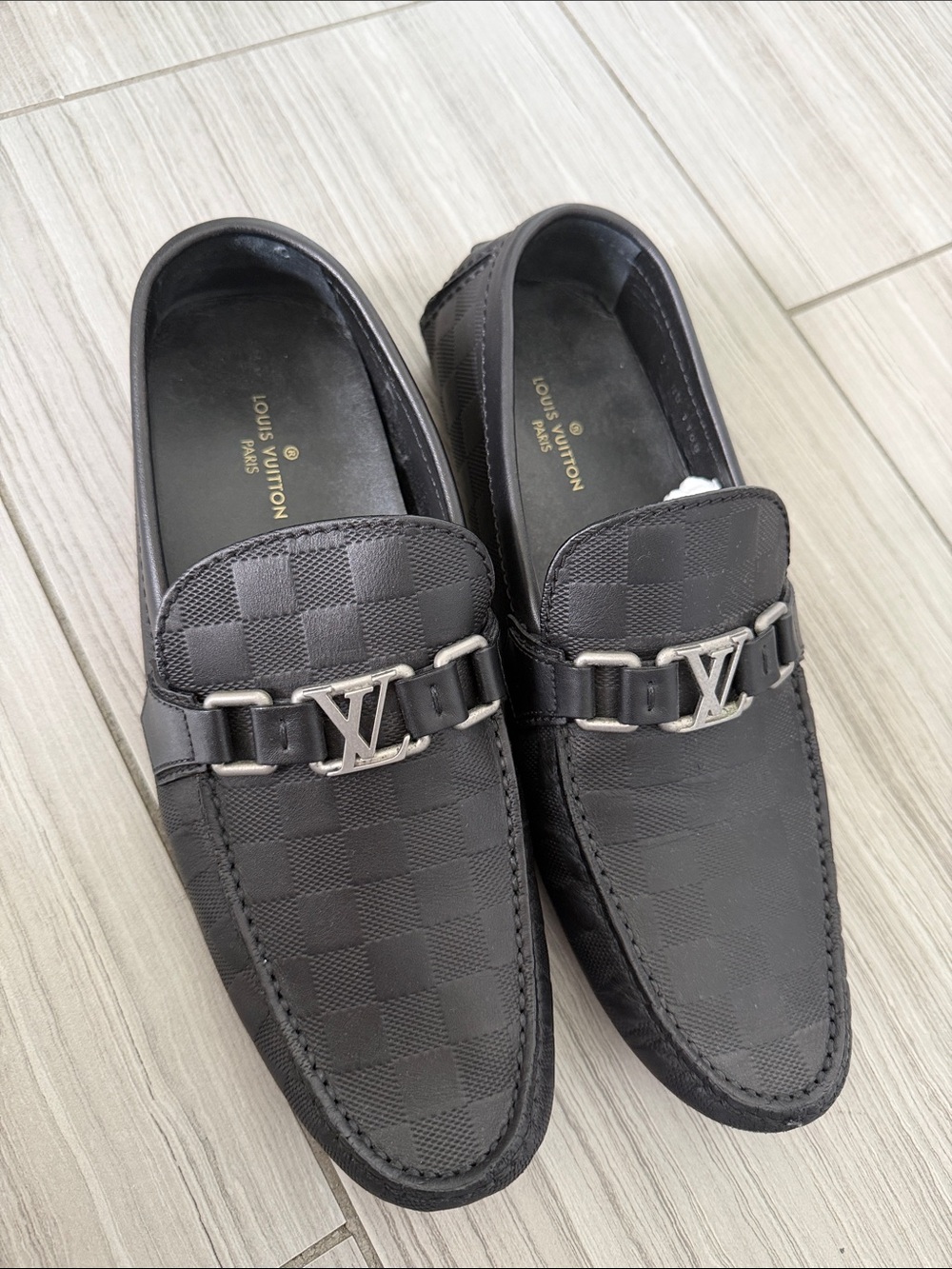 Louis Vuitton Black Damier Logo Bit Loafers